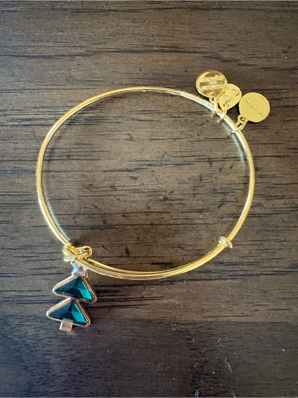 Alex and Ani Gold-Tone Bangle with Green Tree Charm